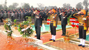Remembering the heroes: Army officers salute martyrs on the occasion of Vijay Diwas at the Vajra Coprs headquarters in Jalandhar Cantonment on Monday. 