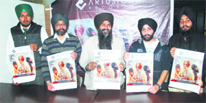 The production crew of the Punjabi movie during the music launch function in Ludhiana on Monday. 
