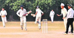 Players in action during the Edmund Rice Cricket Tournament at St Johns School in Sector 26, Chandigarh. 