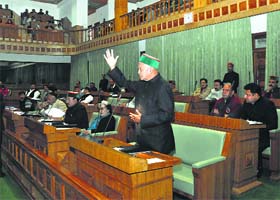 Chief Minister Virbhadra Singh answers a question on the second day of the Vidhan Sabha at Tapovan near Dharamsala on Tuesday
