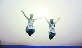 ‘Fog’ dance: Artistes perform bhangra during the opening ceremony of the 3rd International Sahibzada Ajit Singh Hockey Champion Trophy at Punjab Agricultural University, Ludhiana