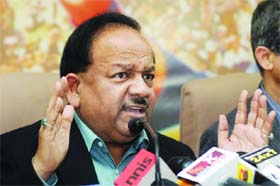 BJP Delhi CM candidiate Dr Harsh Vardhan addresses a press conference in New Delhi on Wednesday