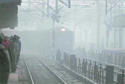 Many long-distance trains were running behind schedule due to dense fog in Ludhiana on Wednesday. Tribune Photo: Himanshu Mahajan