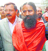 Yoga guru Baba Ramdev in Kurukshetra on Thursday. 