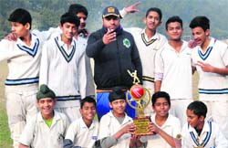 Players of Chandigarh Baptist School with the trophy of the Edmund Rice Cricket Tournament at St Johns School in Sector 26, Chandigarh, on Friday. Tribune Photo: Manoj Mahajan