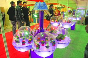 Machine tools displayed at Engineering Expo in Ludhiana on Friday. 