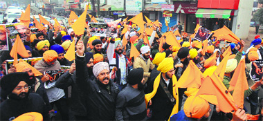 Activists of Sikh organisations hold a march in support of Gurbaksh Singh Khalsa in Amritsar on Friday. 