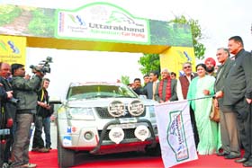 Chief Minister Vijay Bahuguna flags off the Uttarakhand Adventure Car Rally in Dehradun on Saturday