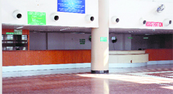 The OPD of the Punjab Institute of Medical Sciences, Jalandhar, wears a deserted look following a strike by the staff on Satuday. Tribune Photo : Malkiat Singh