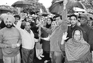 Members of the CHB Residents Welfare Association, Sector 46, take out a rally in Chandigarh on Sunday.