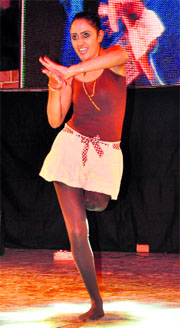 Shubhreet Kaur, who lost her leg in an accident, performs at Vivek High School, Sector 38, Chandigarh.