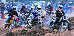 Bikers take part in an event on the final day of the OYA Autocross, Motocross and Offroad Challenge in Mohali on Sunday.