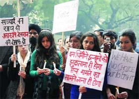 Family members and friends of Aarushi Talwar gather at Jantar Mantar, seeking justice for her parents Rajesh and Nupur Talwar, in New Delhi on Sunday