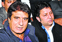 AICC national spokesperson Raj Babbar addresses a press conference in Karnal on Sunday