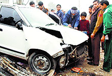 The car that met with an accident on the Sohana road in Gurgaon on Sunday