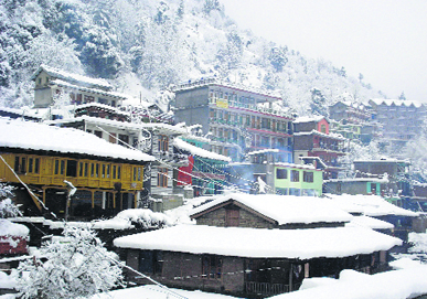 Manali dons a white mantle after the seasons first snowfall on Sunday.