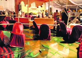 WASHED OUT: The flooded pandal of the Harivallabh Sangeet Sammelan following heavy showers in Jalandhar on Sunday