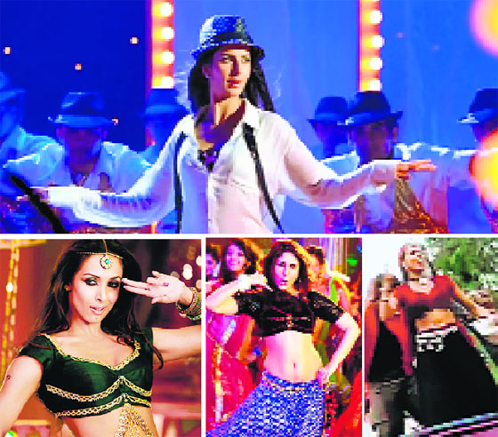(clockwise from top) Sheila Ki Jawaani, Chaiyya Chaiya, Fevicol Se and Munni Badnaam Hui
