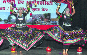 Students perform a dance during the zonal youth festival at Guru Nanak Dev University in Amritsar.