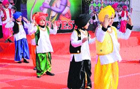 Students of MSD School perform a cultural item during the annual festival in Bathinda on Monday