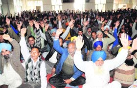 Depot holders hold a rally against the Punjab Government in Bathinda on Monday