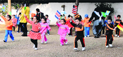 Students of Strawberry Fields Kindergarten take part in an event during a sporty, musical soire on Monday. Tribune photo: Manoj Mahajan