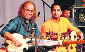 Ustad Ashish Khan performs at the Harivallabh Sangeet Sammelan in Jalandhar