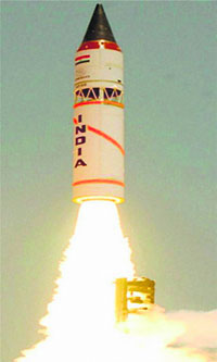 The Agni-III missile lifts off from Wheeler Island, off the Odisha Coast, on Monday.