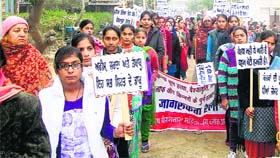 Dera Sacha Sauda followers organise a rally against tobacco products in Abohar on Monday