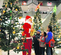 Christmas trees on display at a mall in Dehradun on Tuesday.
