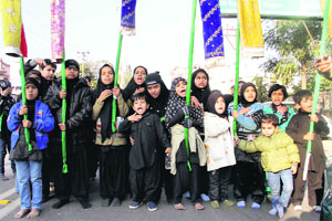 Young members of the Shia community participate in a procession to mark the Chehllum observation in Dehradun on Tuesday.