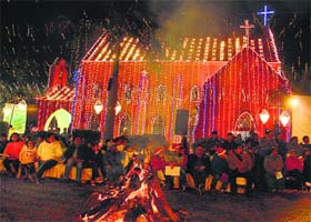 X-MAS SPIRIT: Christmas celebrations underway at the Golaknath Memorial Church in Jalandhar on Tuesday