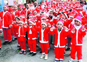 Students of St Soldier Divine Public School celebrate Christmas in Jalandhar on Tuesday