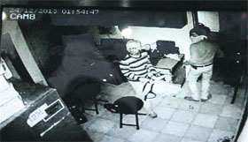 A still from the CCTV footage shows thieves inside the computer store in Ludhiana on Tuesday.