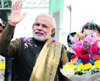 BJP PM candidate Narendra Modi arrives at the partys chief ministers meet in New Delhi. 