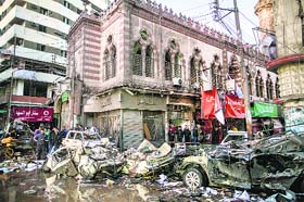 Deadly attack: A powerful bomb explosion tore through a police building at Mansura in Egypt on Monday, killing at least 14 persons