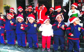 Students celebrate Christmas at Shemrock School in Mohali on Wednesday