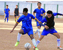 A match in progress during the Swami Vivekananda Memorial Football Tournament in Dehradun on Wednesday