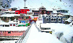 The Shri Badrinath shrine covered with snow on Wednesday