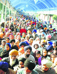 Devotees throng the Fatehgarh Sahib gurdwara on the Martyrdom Day of Sahibzada Zorawar Singh and Sahibzada Fateh Singh on Wednesday .