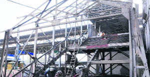 A view of the foot overbridge that has been blocked for the construction of an elevator at the local railway station in Amritsar on Thursday. 
