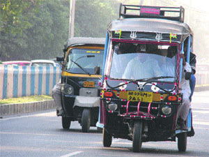 In the absence of a city bus service, people depend on autorickshaws in Hisar. 