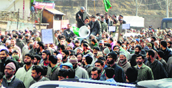 PDP workers hold a protest in Kupwara town on Thursday. A tribune photograph