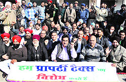Avtar Nagar Market shopkeepers observe a bandh against property tax in Jalandhar on Thursday