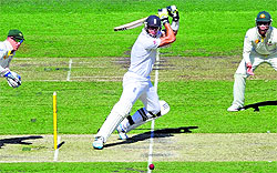 KP plays a square cut on Day 1 of the fourth Test