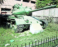 A battle tank used in the Indo-Pak war (1971) lies in a deplorable condition outside the District Courts Complex in Amritsar