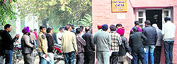 Residents stand in a queue to deposit property tax at Company Garden in Amritsar