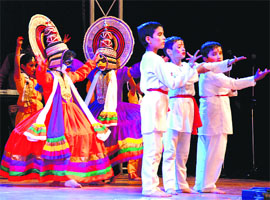 Students of Dikshant School perform a cultural dance at Inderdhanush Auditorium, Sector 5, Panchkula, on Friday