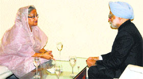Prime Minister Manmohan Singh and Bangladesh Prime Minister Sheikh Hasina during a meeting at the UN Headquarters in New York. India has failed to capitalise on the propitious political circumstances in Bangladesh.