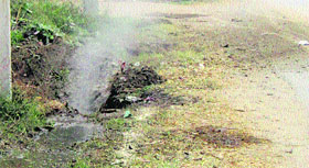 CNG leaks from a pipeline near the truck union office on the Bahalgarh road in Sonepat on Friday.